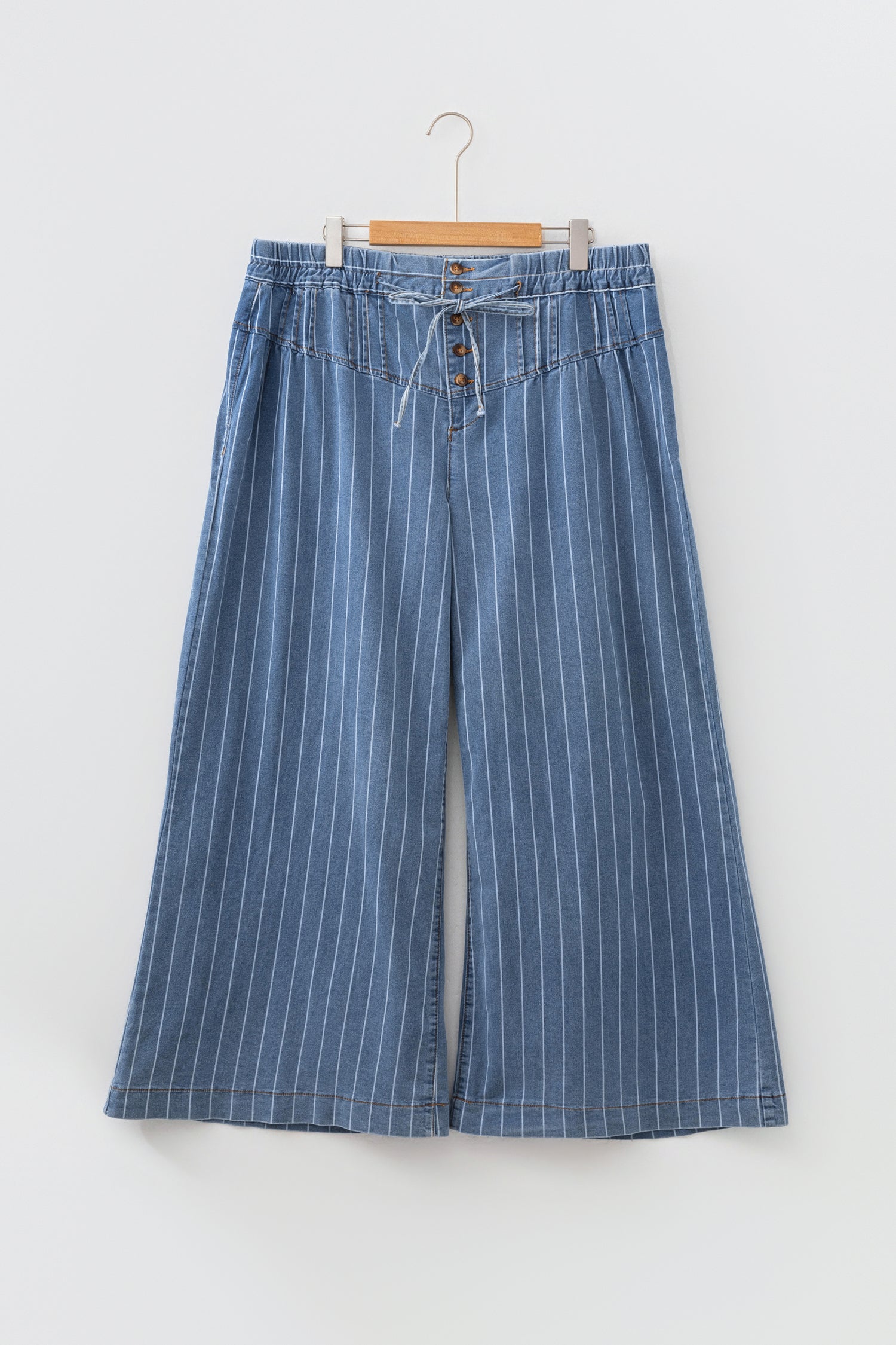 Sky Blue Stripe Plus Size Buttoned Wide Leg Denim Pants