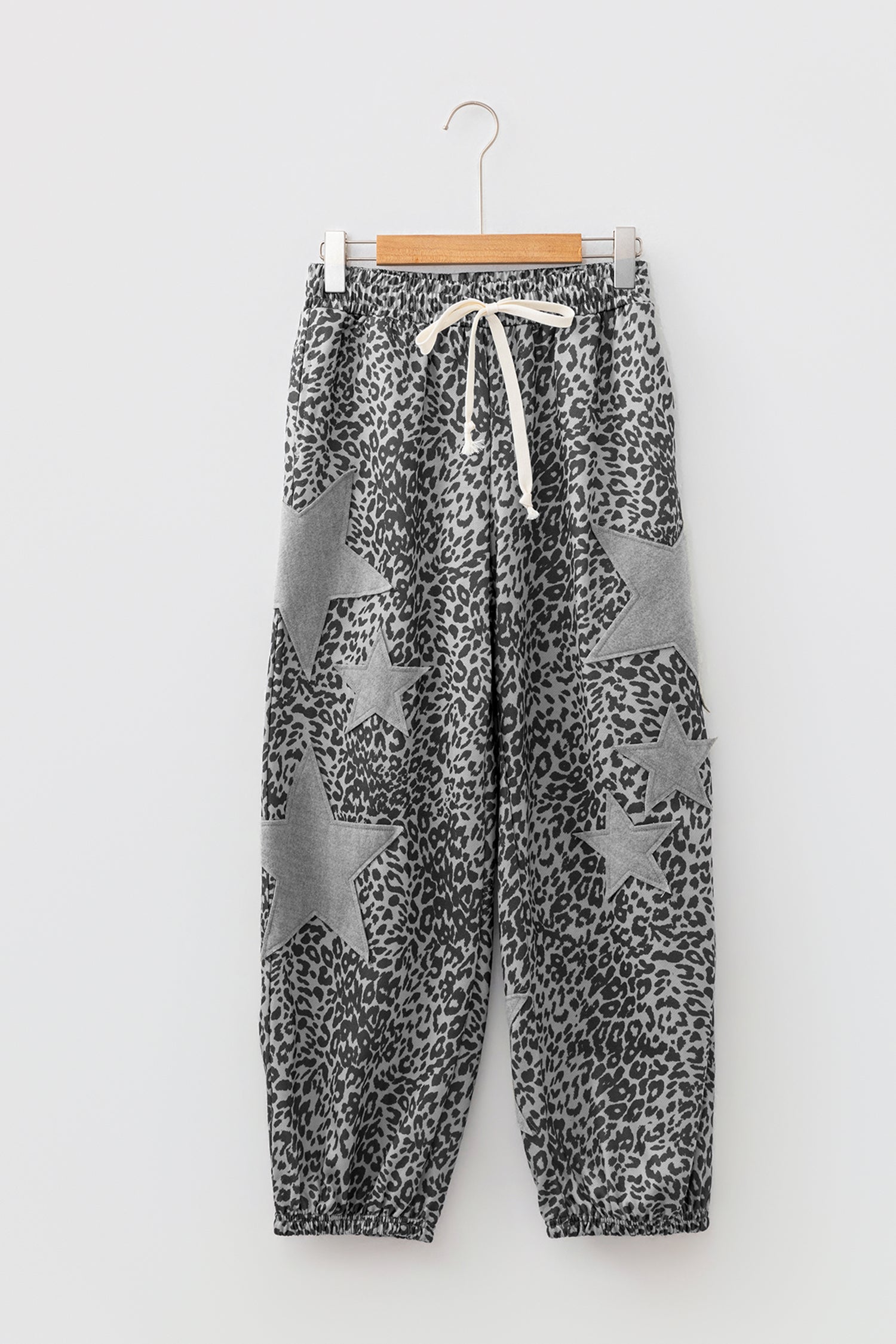 Khaki Leopard Print Star Patched Joggers