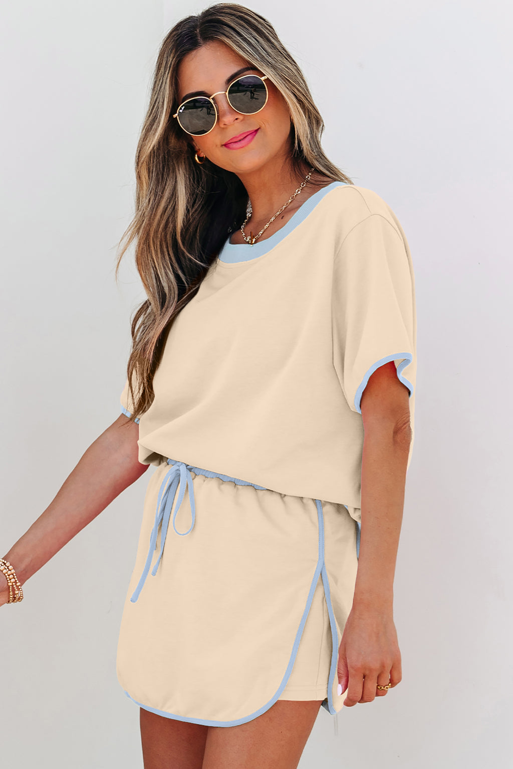 Colorblock Drop Shoulder T Shirt and Skort Set