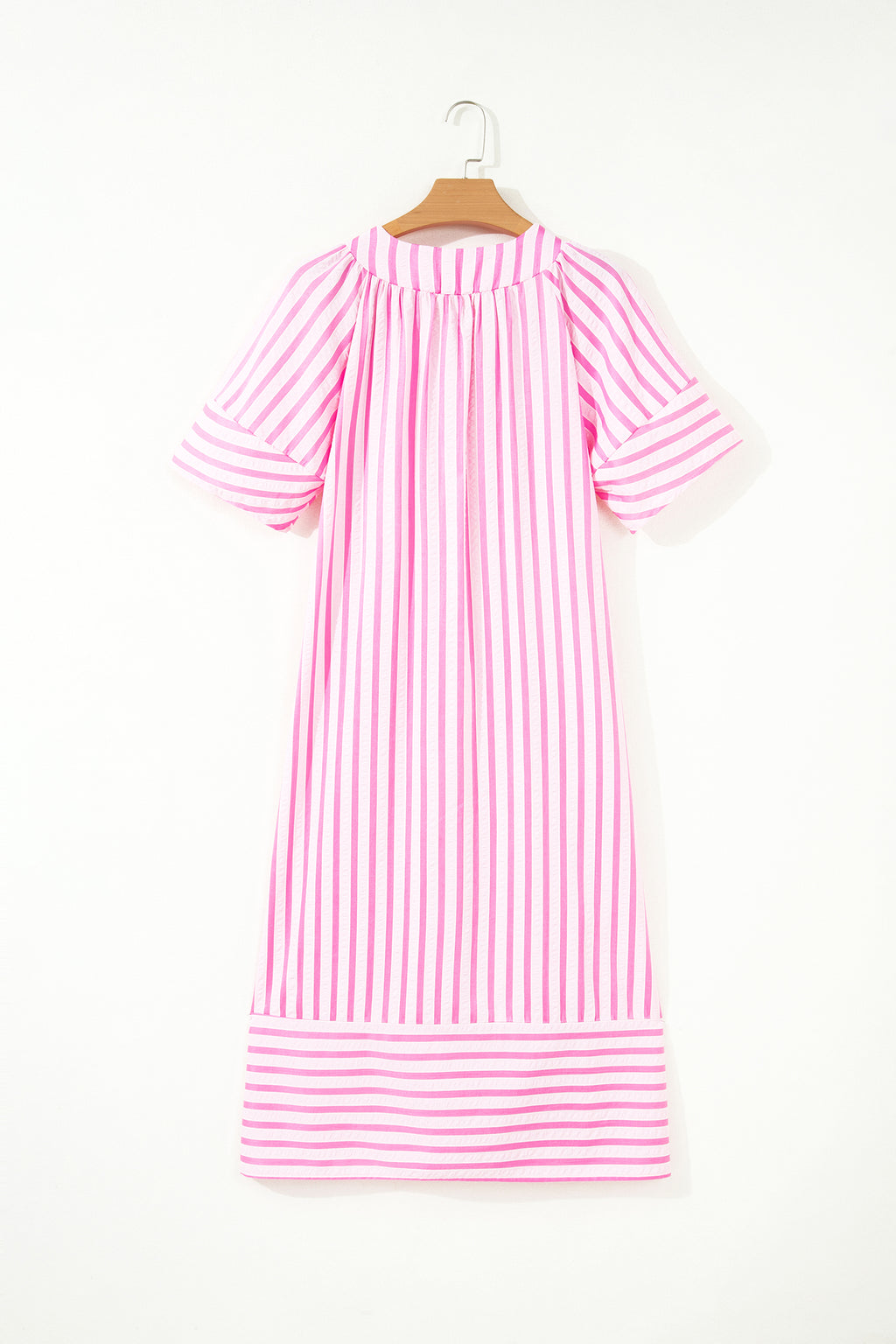 Pink Stripe V Neck Shift Dress