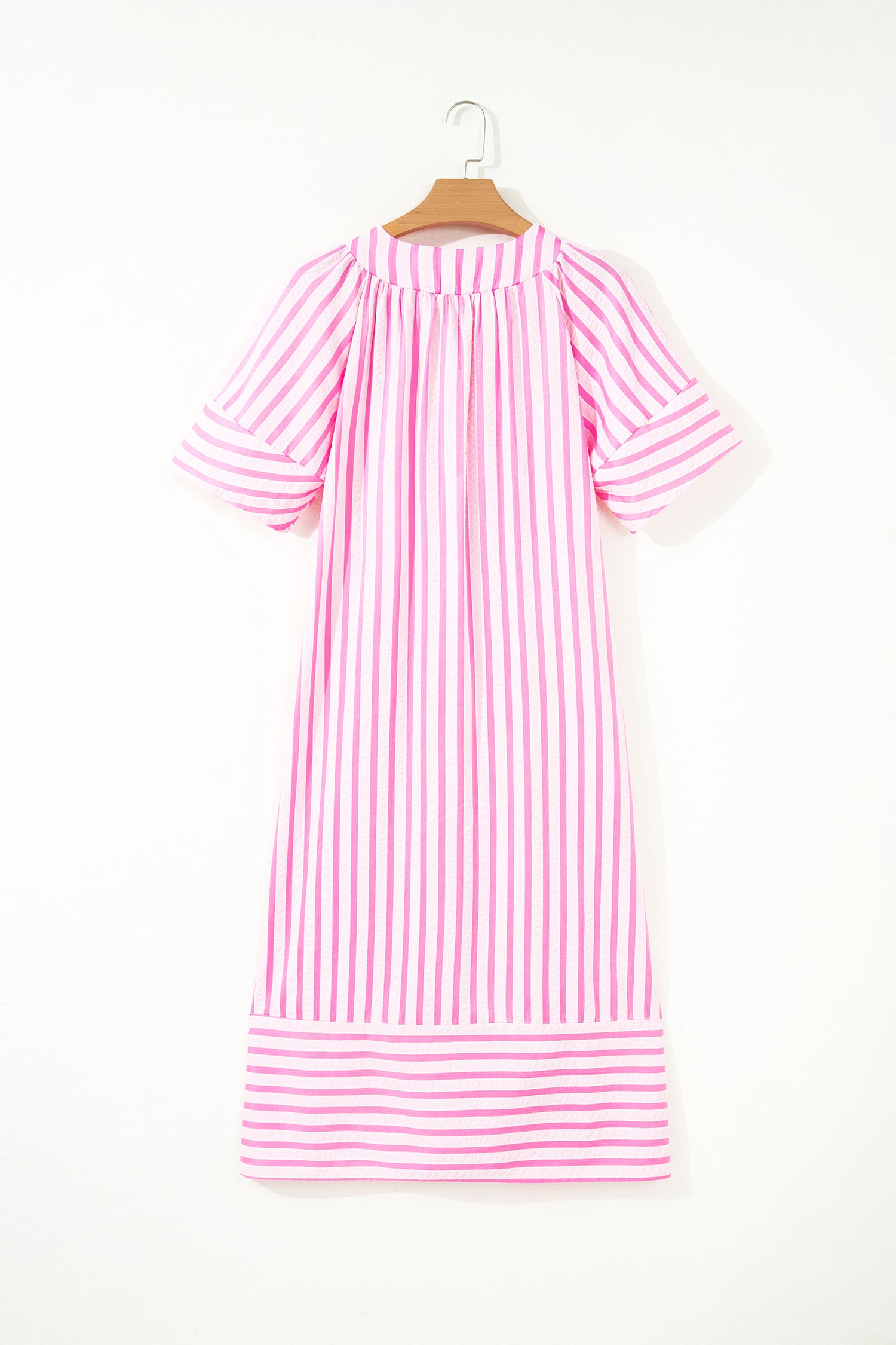 Pink Stripe V Neck Shift Dress