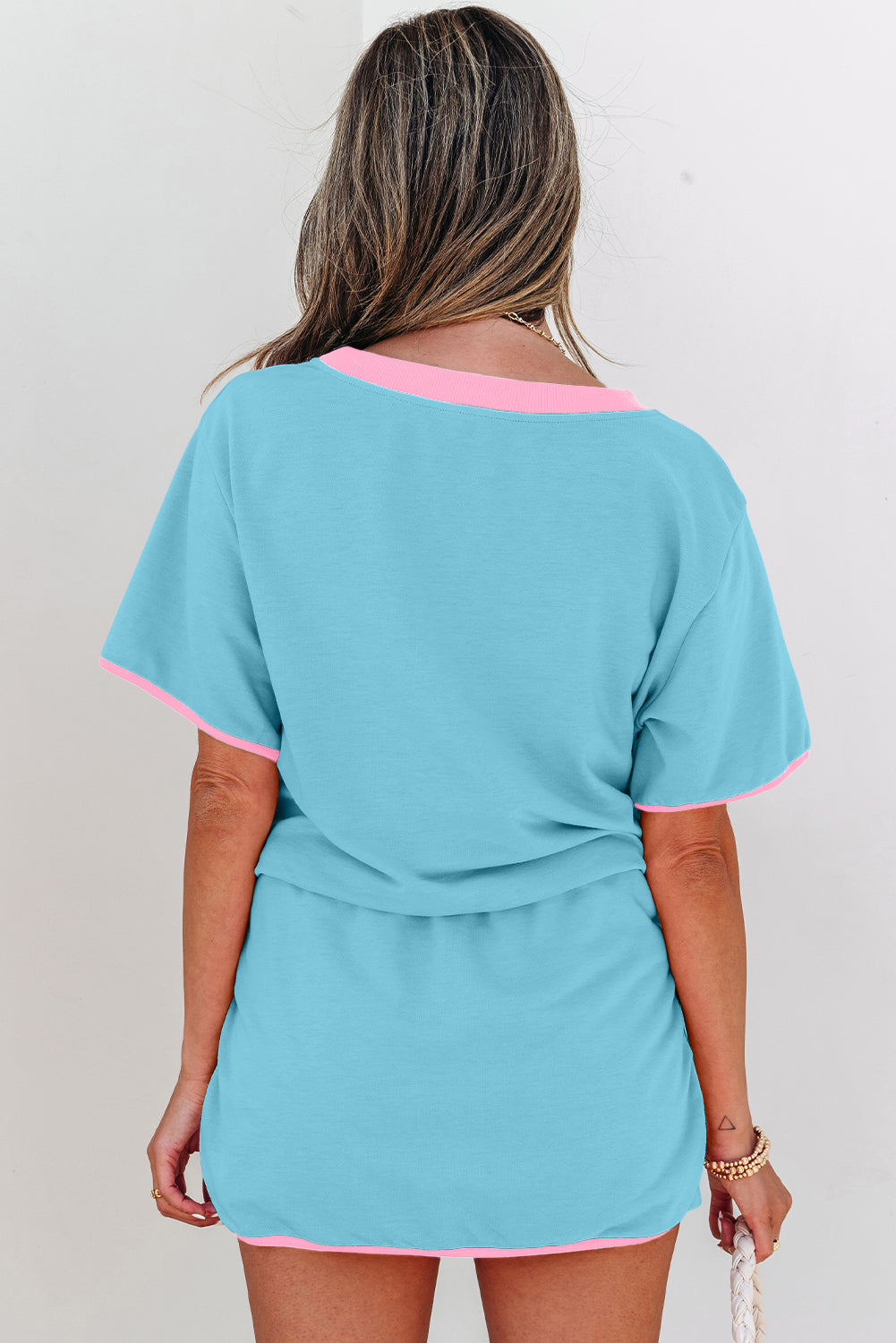 Colorblock Drop Shoulder T Shirt and Skort Set