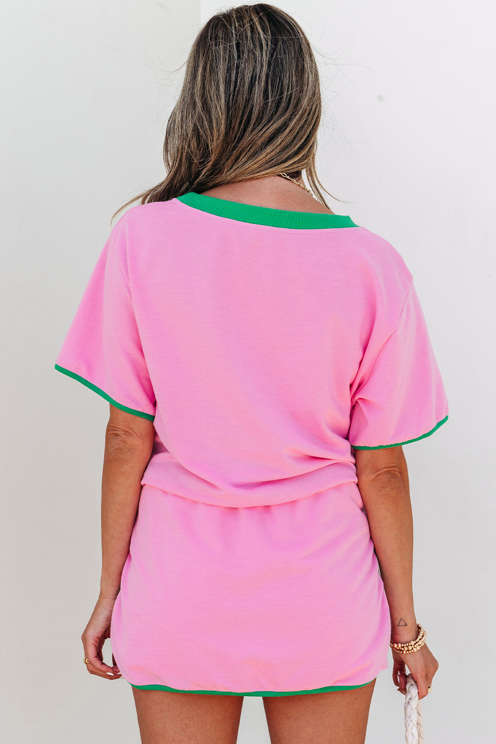 Colorblock Drop Shoulder T Shirt and Skort Set