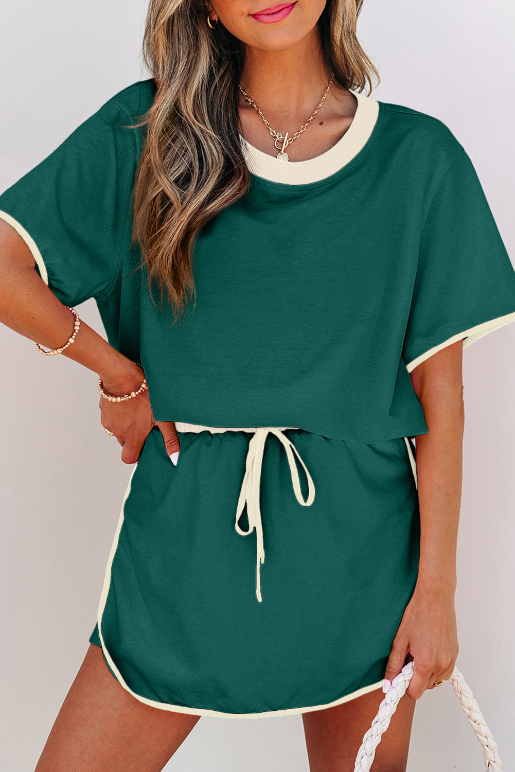 Colorblock Drop Shoulder T Shirt and Skort Set