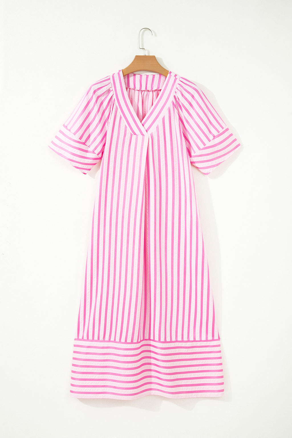 Pink Stripe V Neck Shift Dress