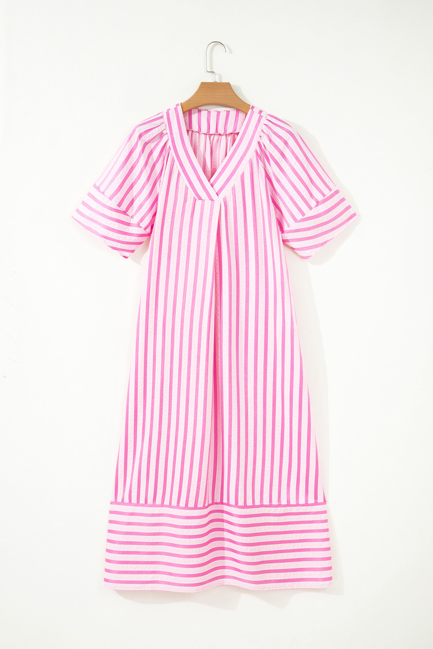 Pink Stripe V Neck Shift Dress