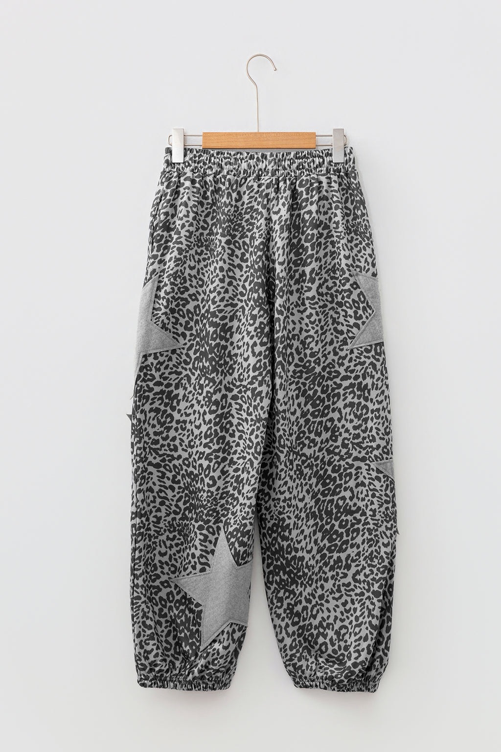 Khaki Leopard Print Star Patched Joggers