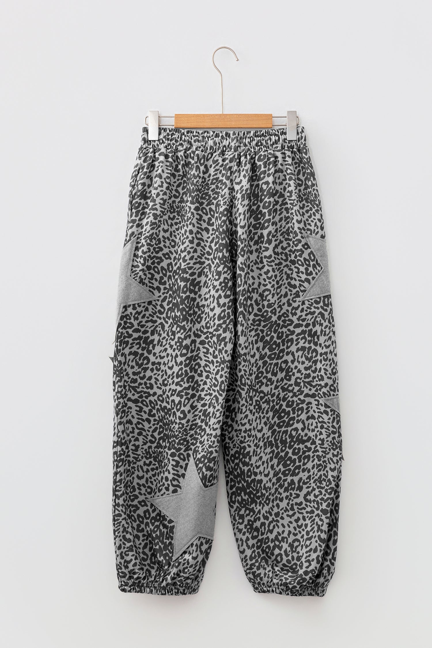 Khaki Leopard Print Star Patched Joggers