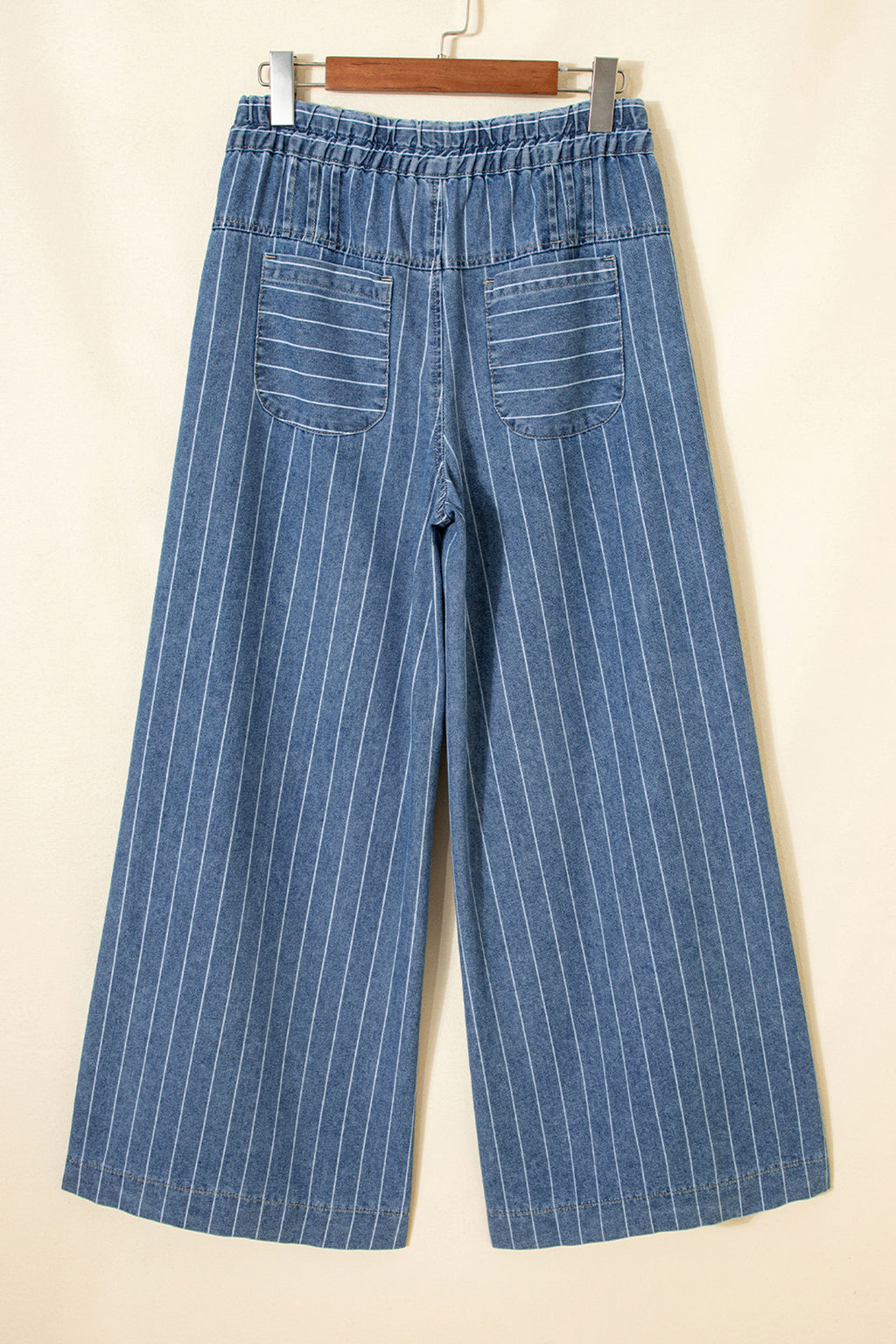 Sky Blue Stripe Plus Size Buttoned Wide Leg Denim Pants