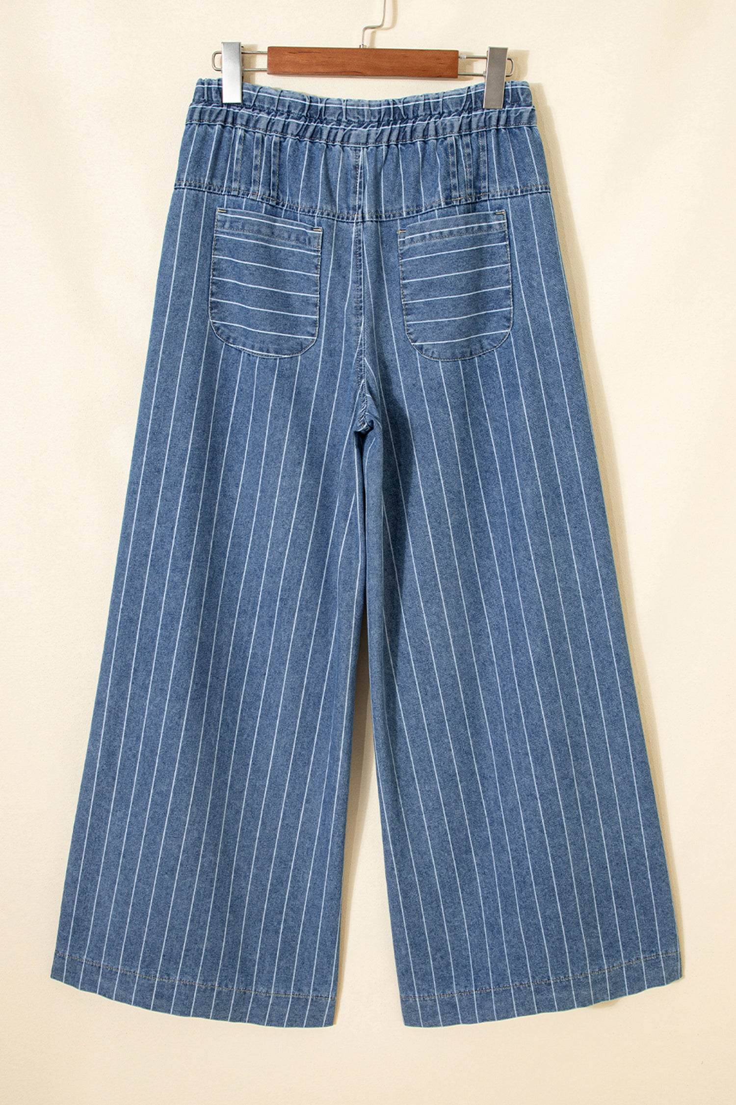 Sky Blue Stripe Plus Size Buttoned Wide Leg Denim Pants