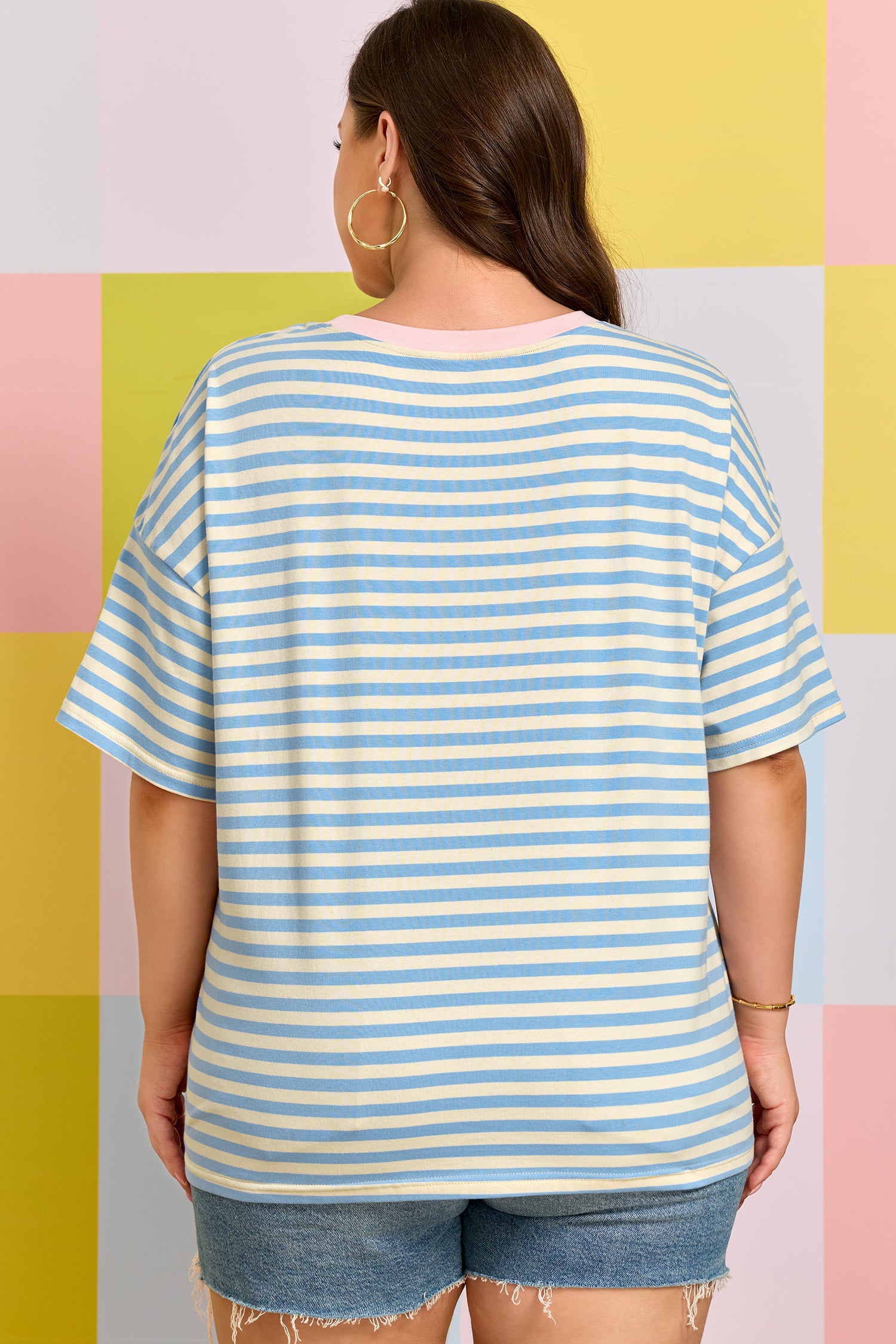 Stripe Plus Round Neck Tee