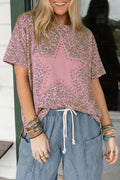 Pink Leopard Studded Star Patch Tee