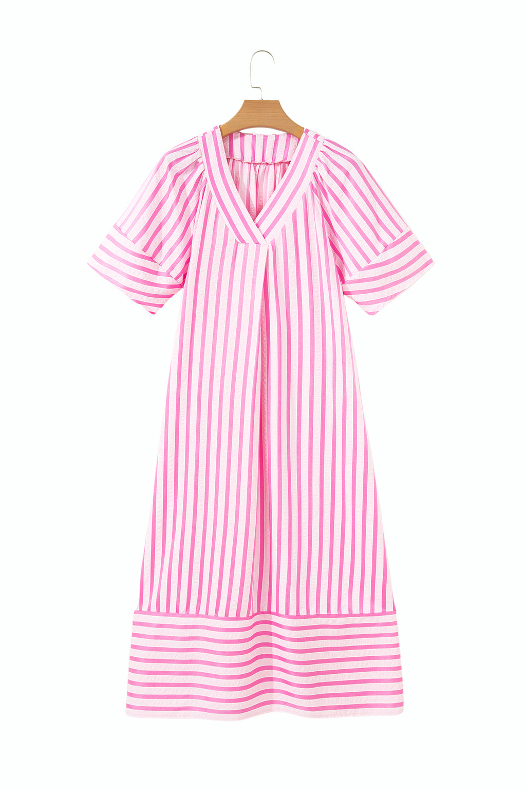 Pink Stripe V Neck Shift Dress