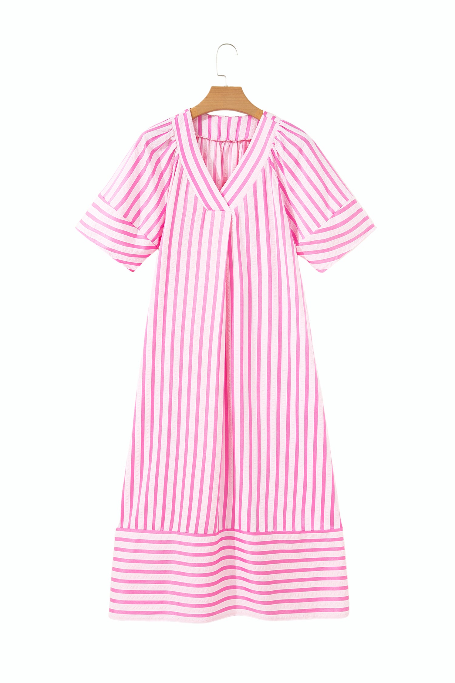 Pink Stripe V Neck Shift Dress