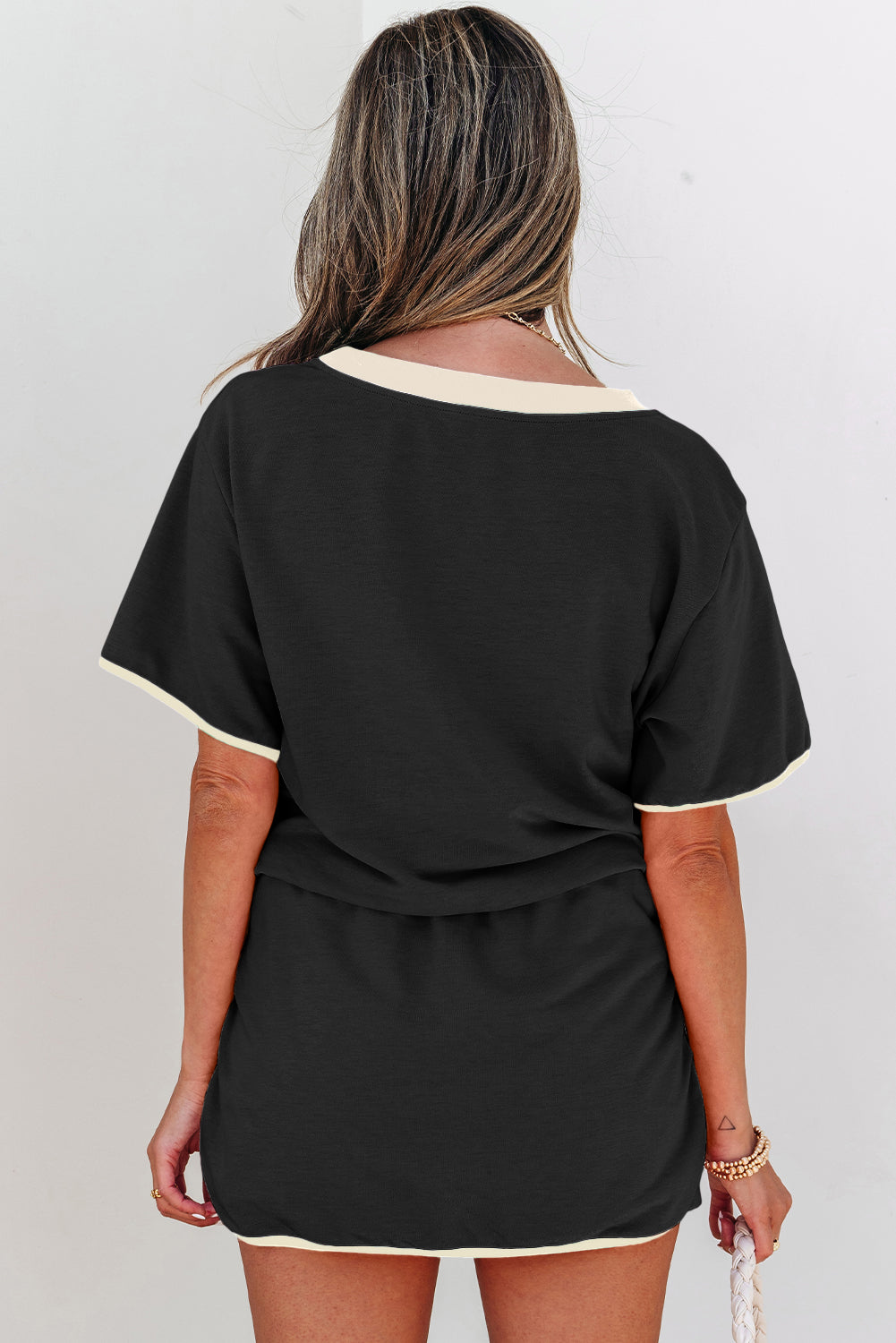 Colorblock Drop Shoulder T Shirt and Skort Set