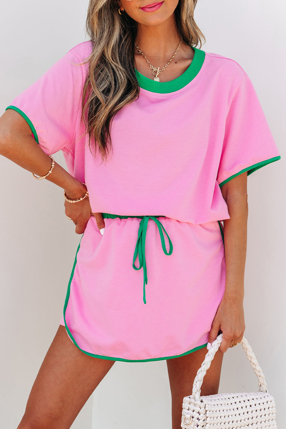 Colorblock Drop Shoulder T Shirt and Skort Set