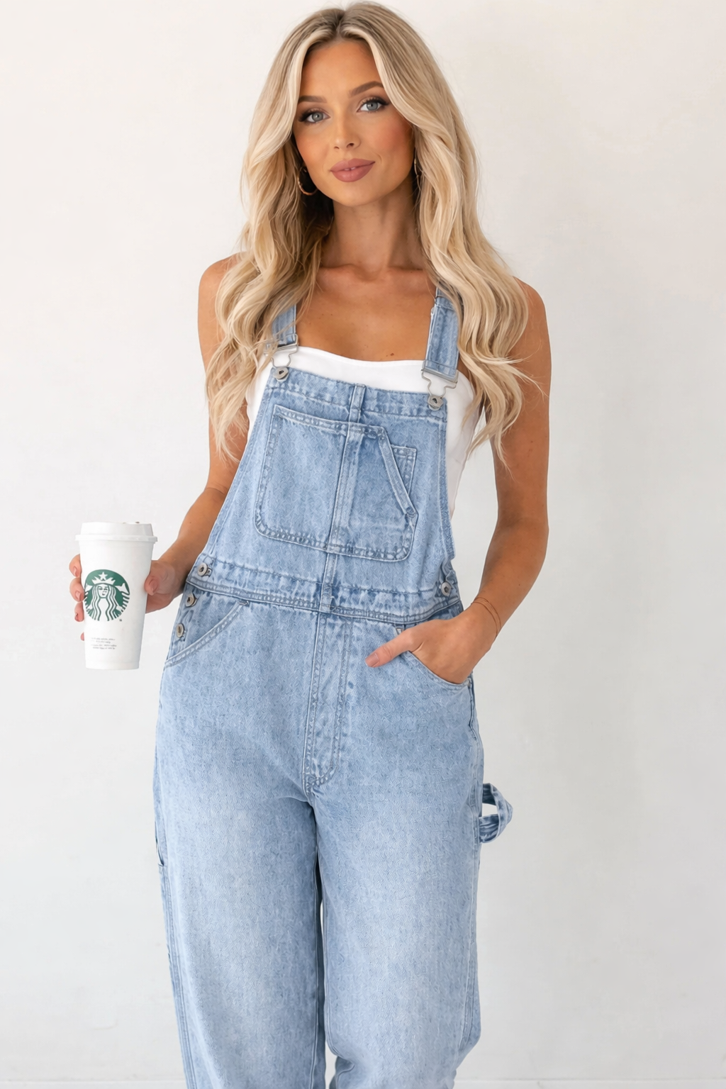 Wide Strap Relaxed Fit Denim Overalls