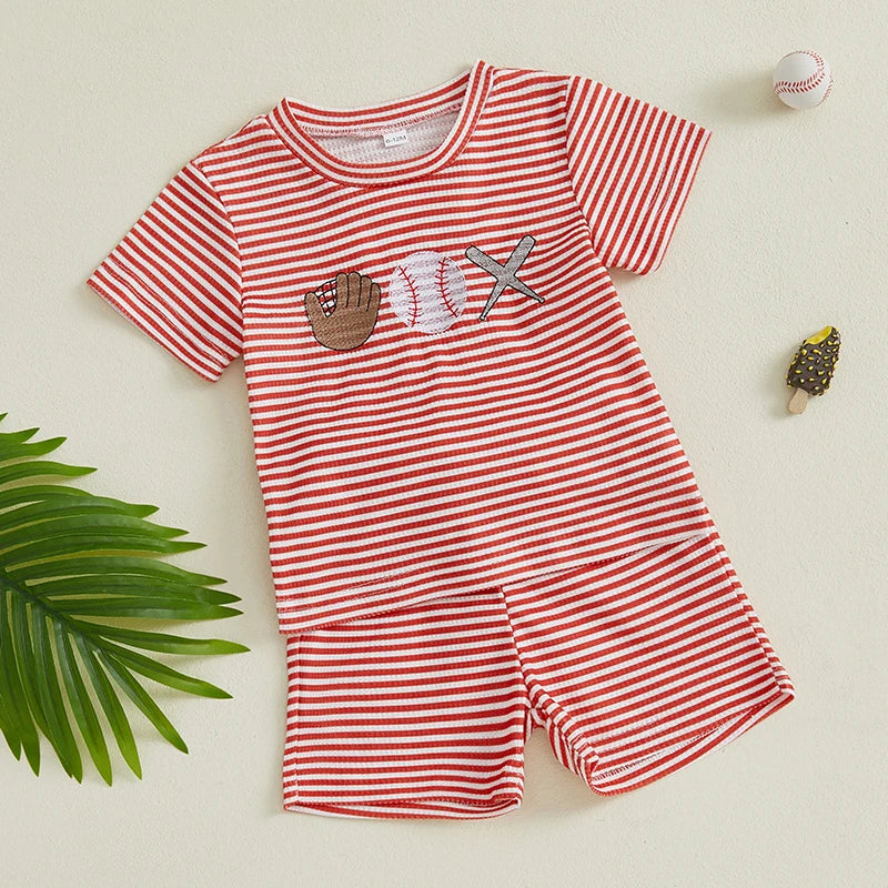 Embroidered Baseball Tee Shorts Sets