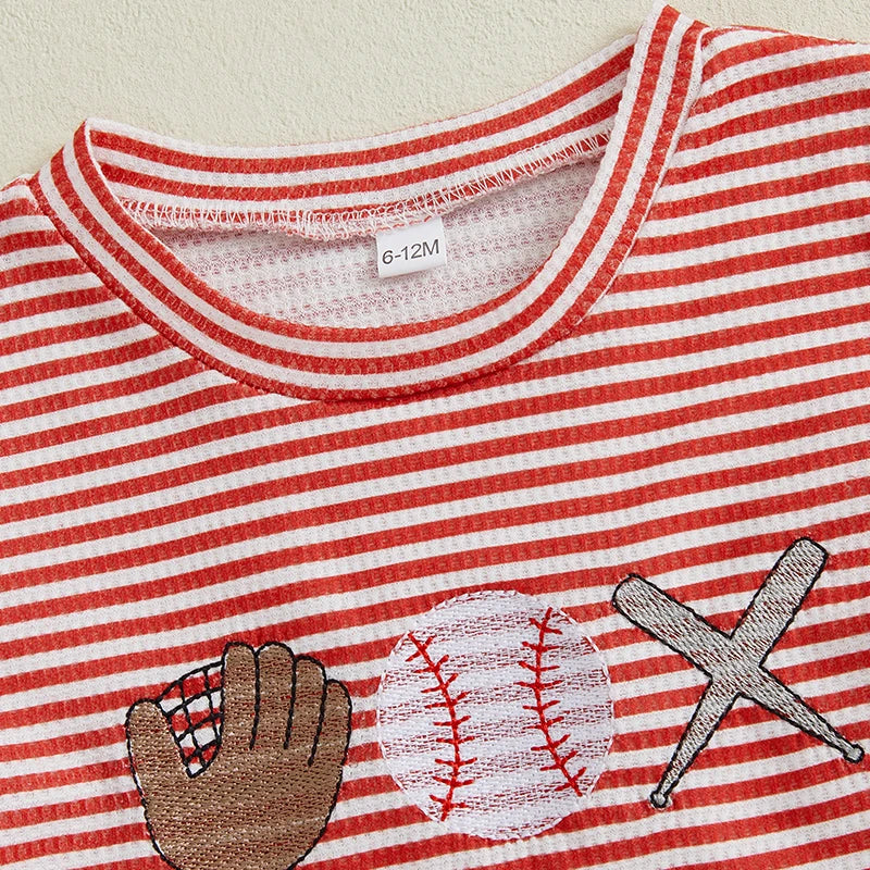 Embroidered Baseball Tee Shorts Sets