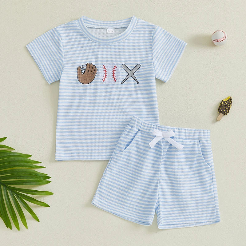 Embroidered Baseball Tee Shorts Sets