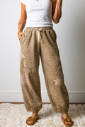 Khaki Leopard Print Star Patched Joggers