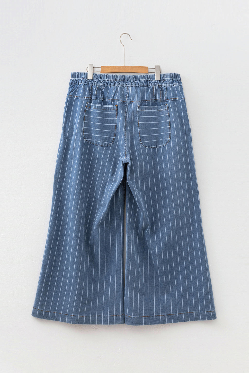 Sky Blue Stripe Plus Size Buttoned Wide Leg Denim Pants