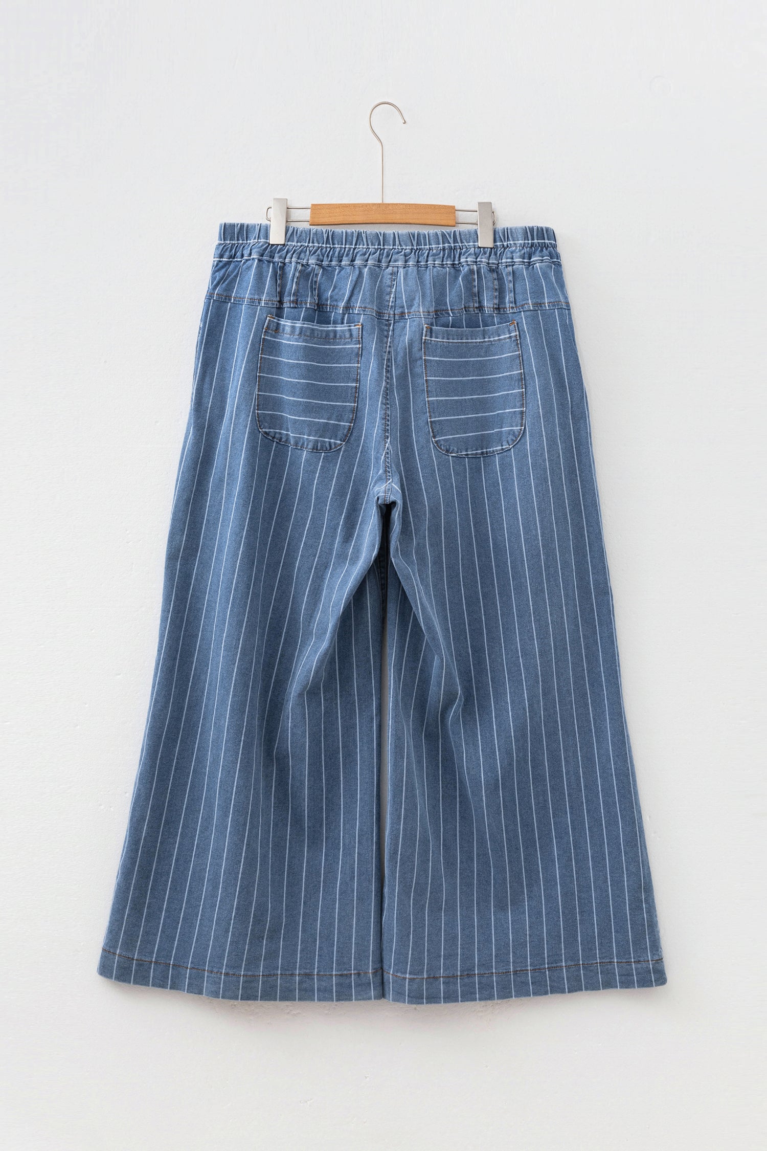 Sky Blue Stripe Plus Size Buttoned Wide Leg Denim Pants