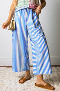 Sky Blue Stripe Drawstring Patch Pocket Pants