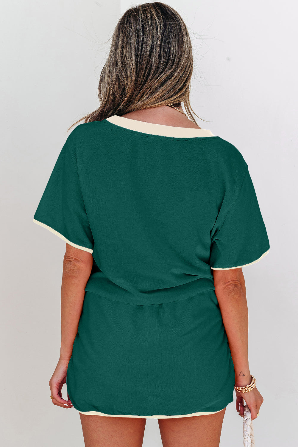 Colorblock Drop Shoulder T Shirt and Skort Set