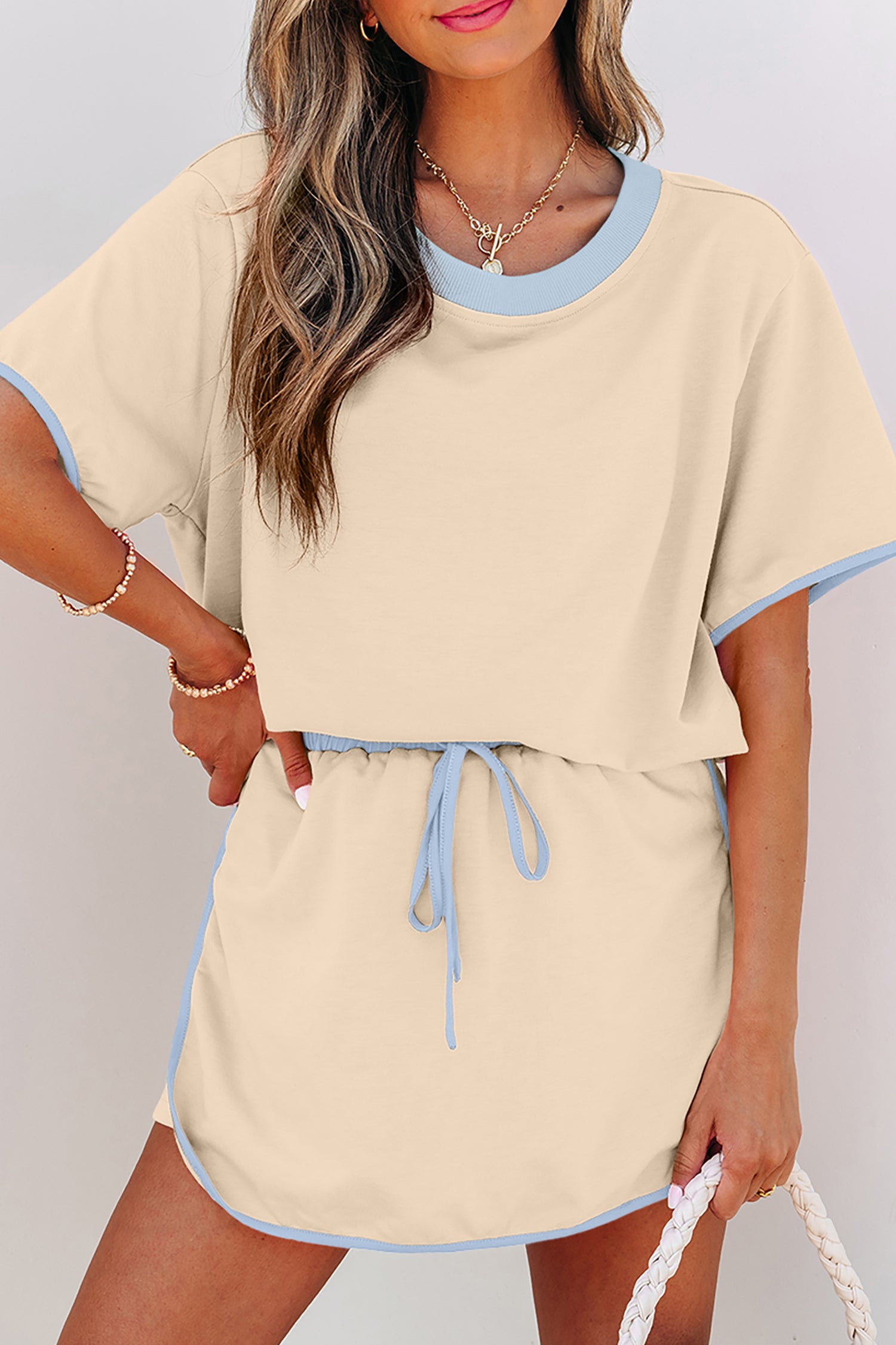 Colorblock Drop Shoulder T Shirt and Skort Set