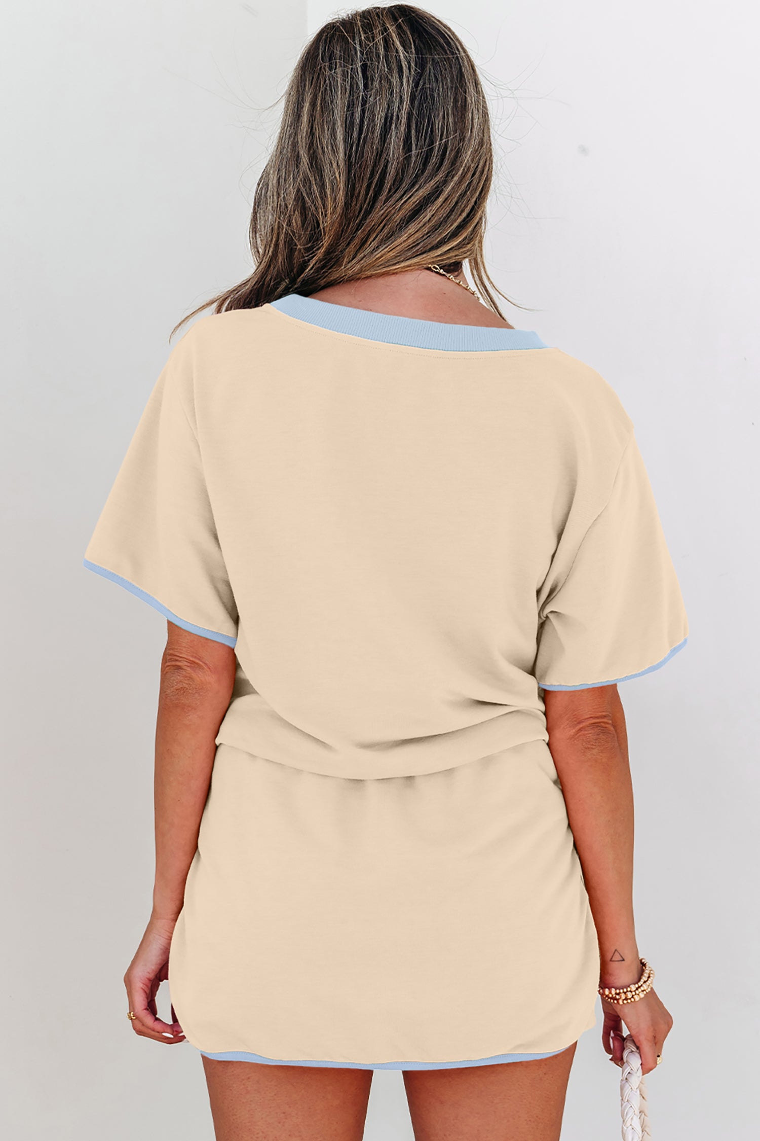 Colorblock Drop Shoulder T Shirt and Skort Set