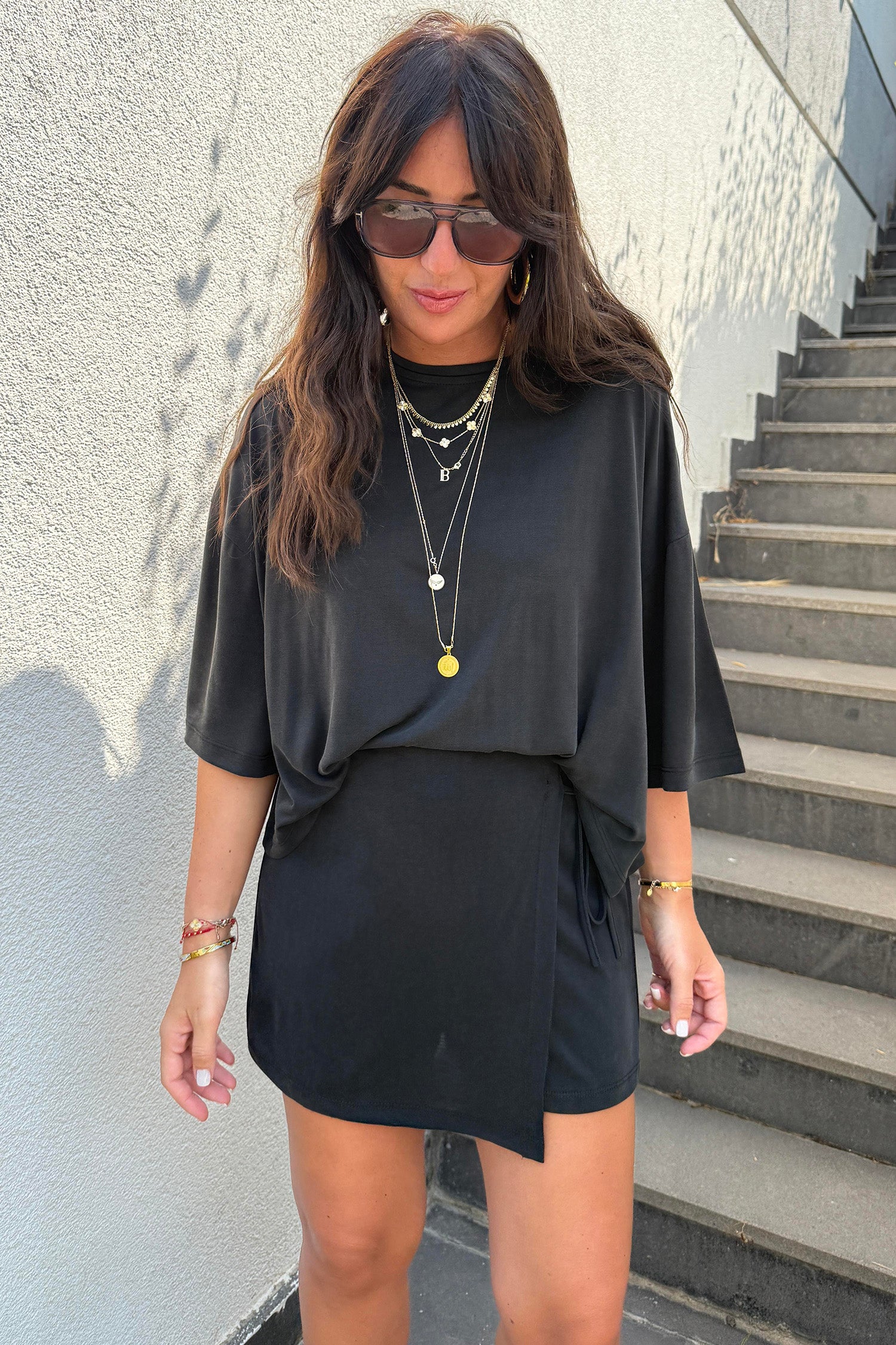 Oversize Tee Tie Wrap Mini Skort Set