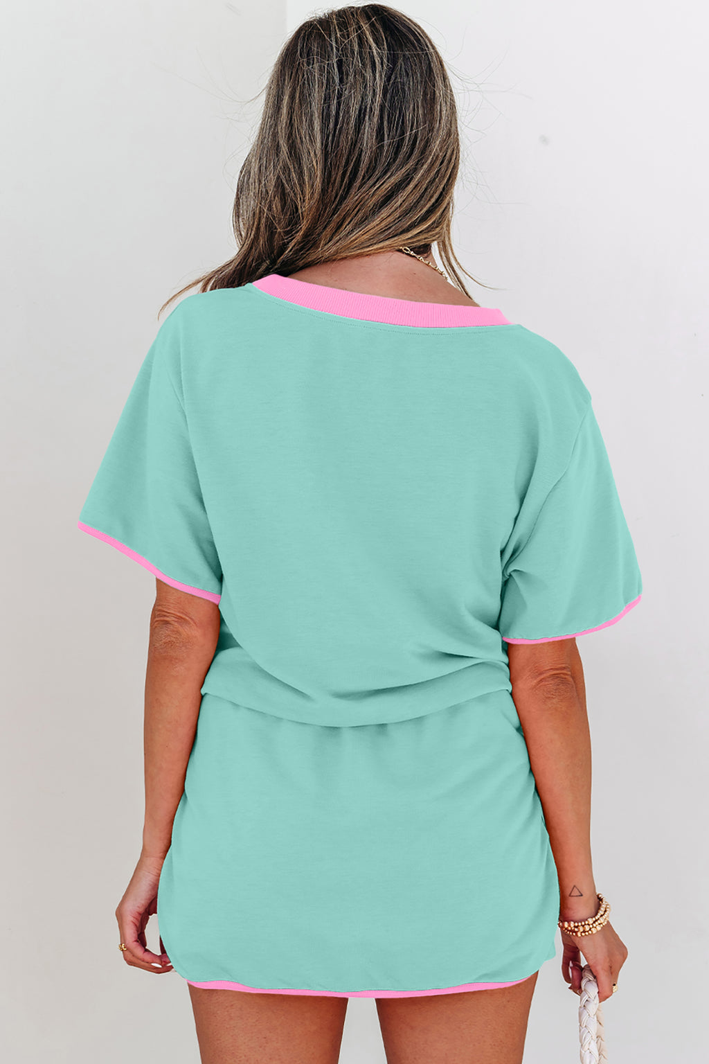Colorblock Drop Shoulder T Shirt and Skort Set
